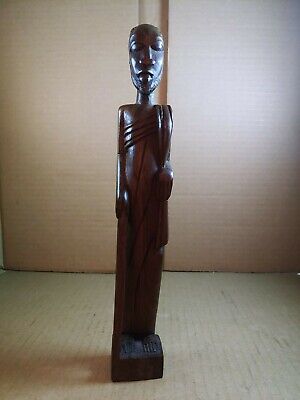 Wood African Tribal Art Statue Figure Figurine Man Hand Carved Large Vintage