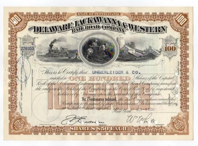 Delaware, Lackawanna & Western Railroad Company Stock Certificate