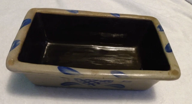 1992 Rowe Pottery Works 11" Bread Loaf Pan Blue Heart Pattern