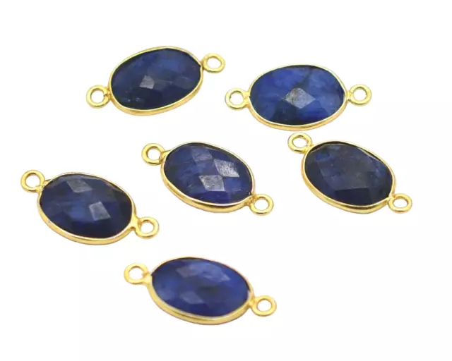 10 Pcs 23X14mm Lapis Lazuli Connector Pendent 2 Loop Bezel Gold Plated