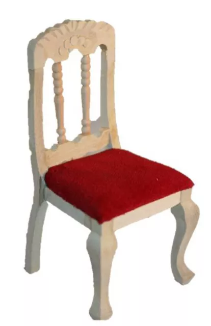 Puppenstube Miniatur - Stuhl mit rotem Polster Holz natur 1:12