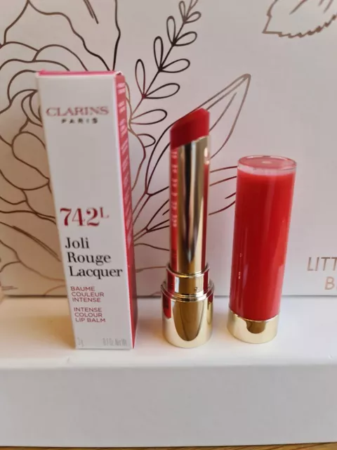 🦋 CLARINS Joli Rouge Lacquer Intense Colour Lip Balm 742 L JOLI ROUGE 3g BOX 🦋