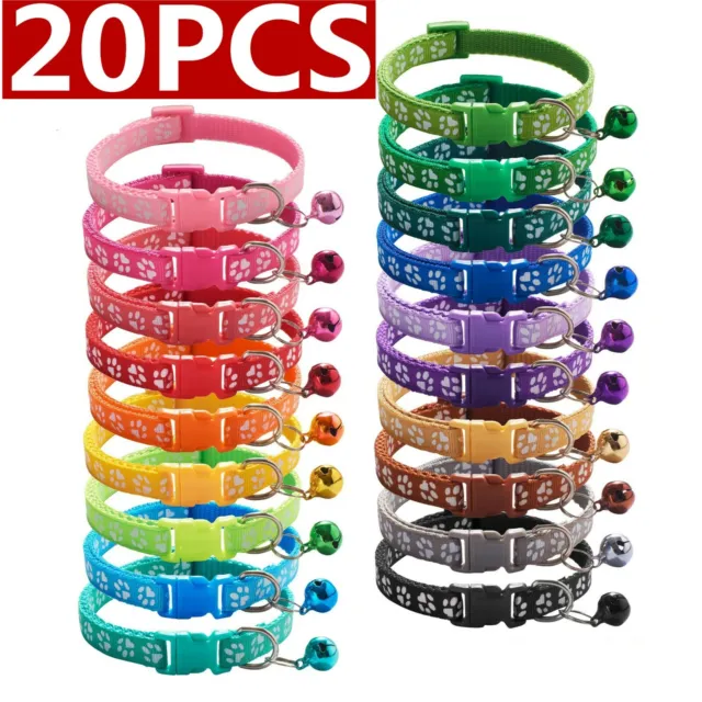 20PCS Lot of Wholesale Dog Collar Adjustable Buckle Collar W/ Bell Small Puppy