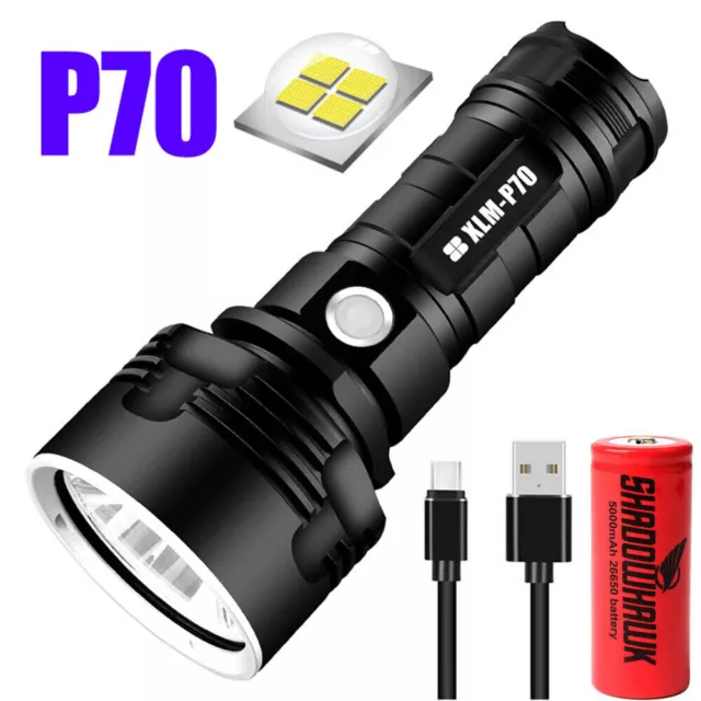 P70 Super Bright 90000lm Lampe de poche LED Torche tactique USB 28650...
