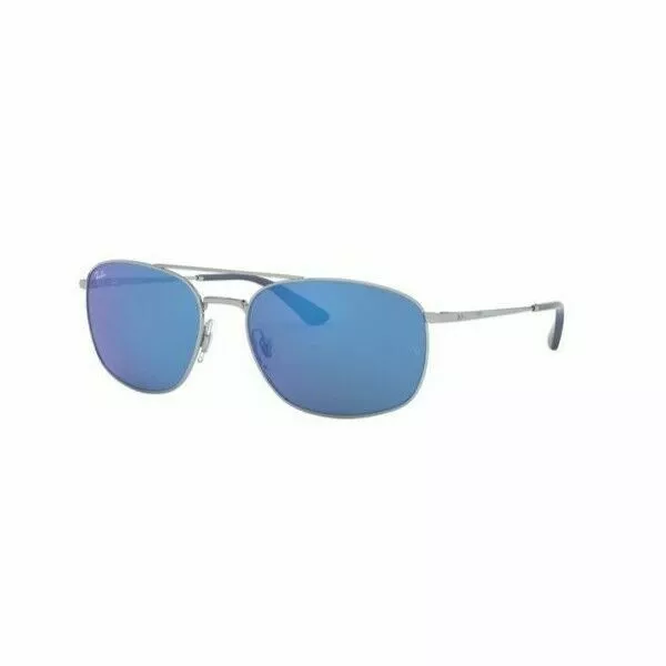 New Authentic RAY-BAN RB3654 003/55 Silver Sunglasses Blue Mirrored Lenses