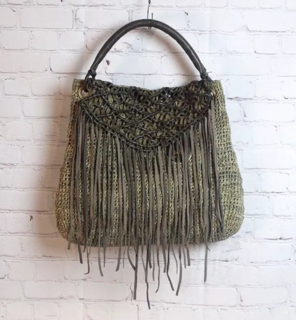 S ~ NWT ~ Flora Bella Saltillo Crochet Raffia/Leather Pebble Bag Mushroom $259