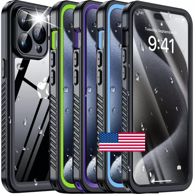 For iPhone 15 Pro Max 15 Plus Waterproof Shockproof Case Screen Protector Cover