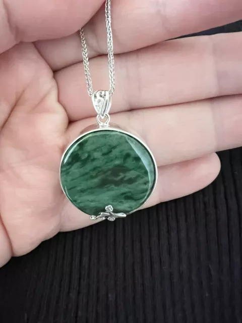 STERLING SILVER ROUND Green Jade Jadeite Pendant Necklace Gemstone Sale ...