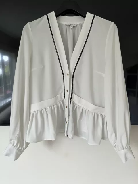 Topshop Ivory Cream Long Sleeve Blouse Smock Top Peplum Frill Hem Size 8-10-12