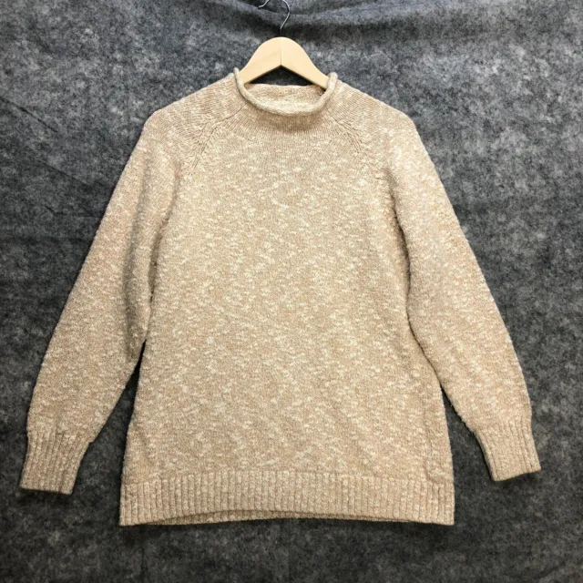 LL Bean Sweater Womens Large Beige Cream Mock Neck Knit Pullover Cotton Basic