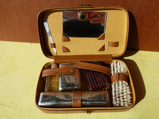 Trousse De Toilette Vintage Années 50-70 - PVC Marron - Occasion Rétro - Fermeture éclair