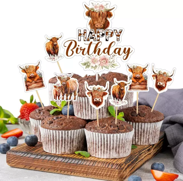 25 Pcs Highland Cow Cake Topper and Highland Cow Cupcake Topper, Highland Cow Bi