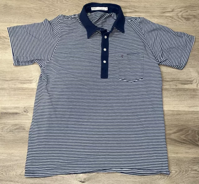 Criquet Polo Shirt Mens Size L Short Sleeve Pima Cotton Golf Shirt Blue Striped