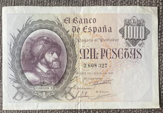 Billete España 1000 Pesetas 1940 Sin Serie  Perfecto Estado