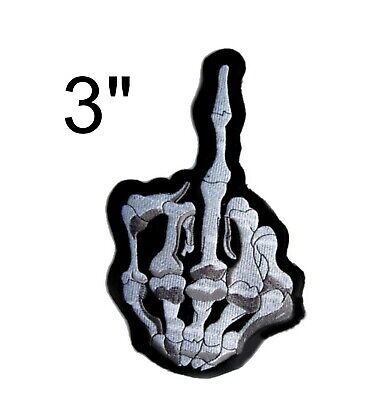 Middle Finger Skull Bone Skeleton Hand Embroidered Sew Iron On Patch Rock DIY