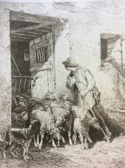 La Sortie Of Herd Charles Emile Jacque 1813-1894 Helio G Small Barbizon