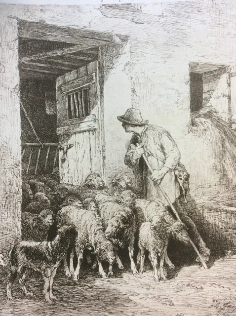 La Sortie Of Herd Charles Emile Jacque 1813-1894 Helio G Small Barbizon