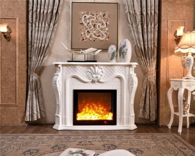 Camino elettrico Kamin fireplace legno massello Barocco Inglese avorio 319B