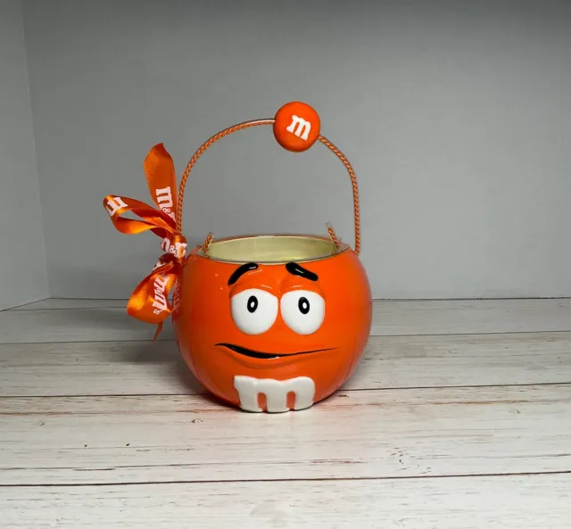Vintage M&M's Collectible Galerie Orange Ceramic Candy Bowl with Handle 2003