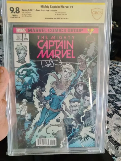 Mighty Captain Marvel 1 Brain Trust Pink Variant  B CBCS 9.8 Signed Todd Nauck