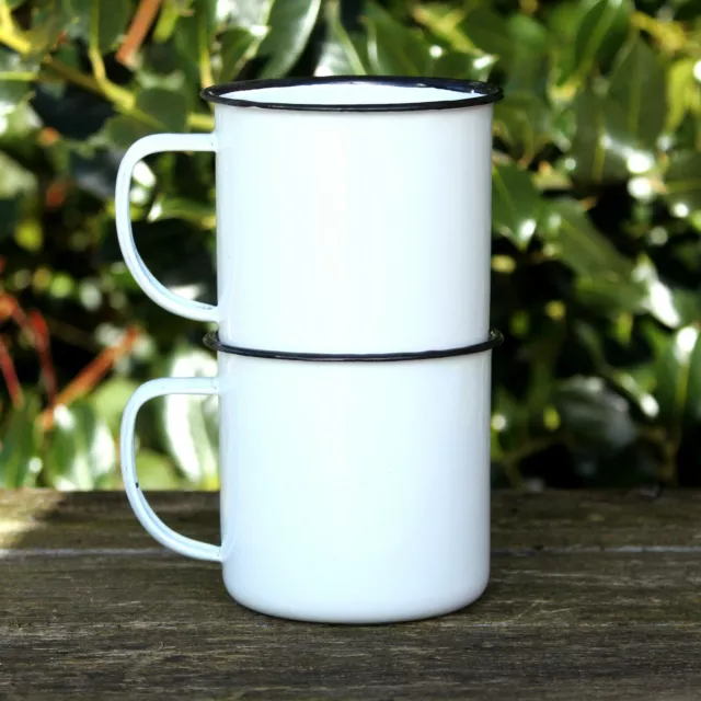 Set 2 farbige Emaillebecher Retro Outdoor Camping Reise Dose rustikale Metallbecher