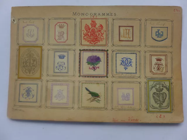 Ex-libris ancien ,Monogrammes ,Armoiries ,collés sur carton dont GRANDE-BRETAGNE