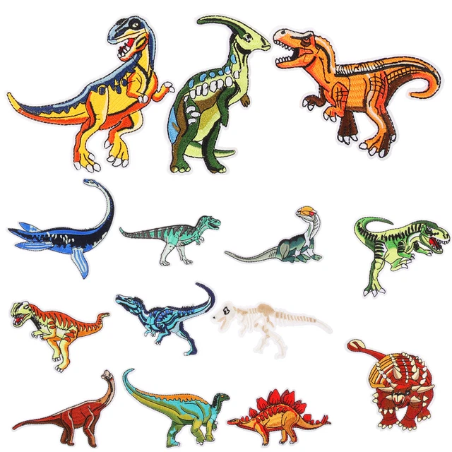 14 Stück Dinosaurier-Stickapplikationen, Cartoon-Dinosaurier-Patches, schöne