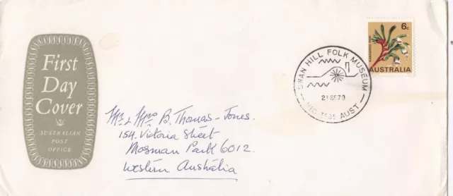 Stamp 6c flower Australia on official P.O emblem long FDC Swan Hill postmark