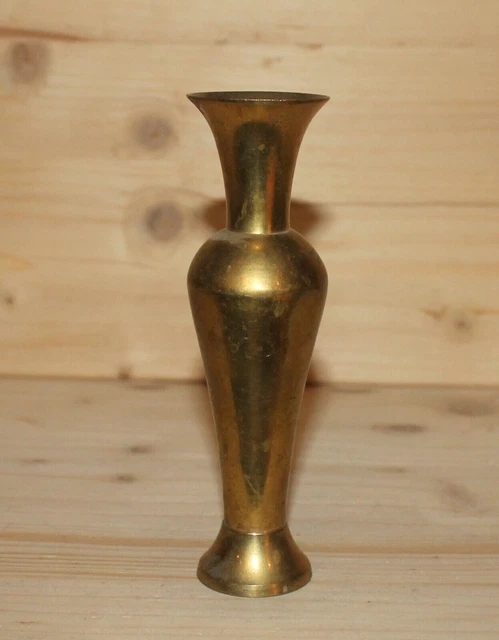 Petit Vase Fleurs En Laiton Massif - Design 10cm - Vintage Antique #F2