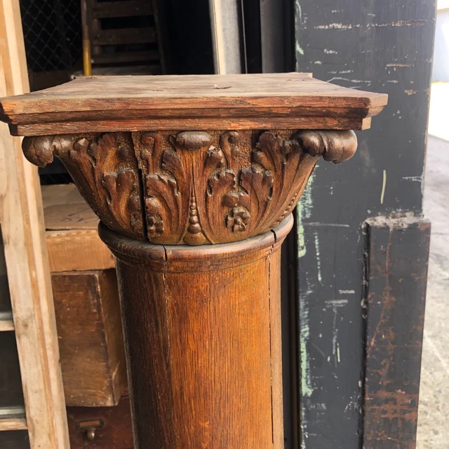 stunning pair c1880 hand carved oak columns fireplace? 57.5/9.25/8” Quartersawn 9