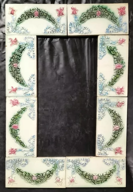 Antique Glazed porcelain Majolica 8 tile 3"x 6" Art & craft Border frame display