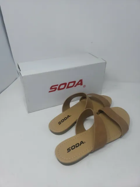 Soda Shoes Women Flip Flops Flat Sandals Slides Double Straps Tan Brown