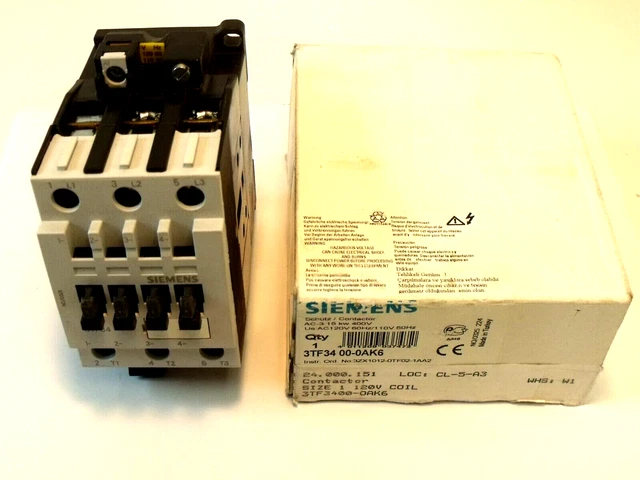 NIB Siemens 3TF3400-0AK6 Size 1 Contactor:  3-Pole, 110/120V Coil @ 50/60Hz