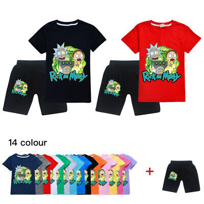 UK Boys Girls Rick and morty Shorts T-shirt Summer Casual Set Kids Birthday Gift