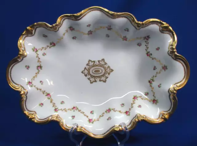 Marshall Field English Crescent China Ruffled Roses & Heavy Gold Serving Bowl