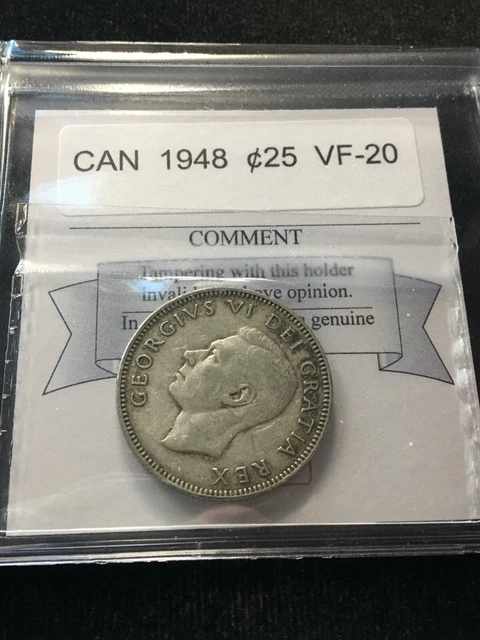 1948  Coin Mart Graded Canadian, ¢25 Cent, **VF-20**