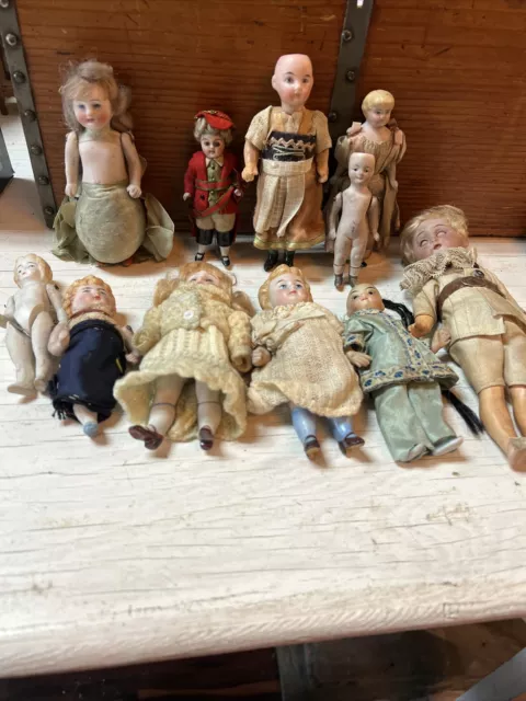 Lot Of 11 Antique Small Bisque German Dolls - Repair Some