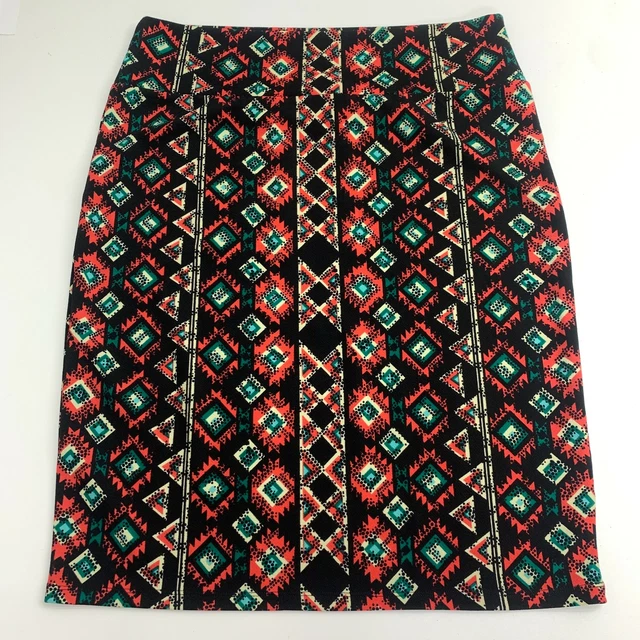 NWT Lularoe Cassie Pencil Skirt Women's Plus 3XL Black Green Knit Diamond Print