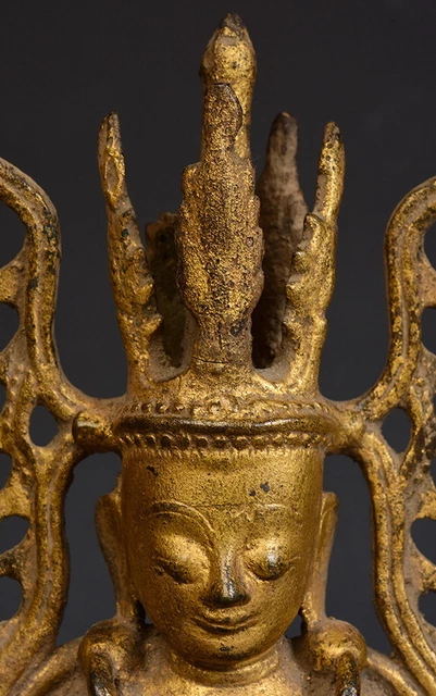 18th Century, Shan, Antique Burmese Bronze Seated Crowned Buddha 2