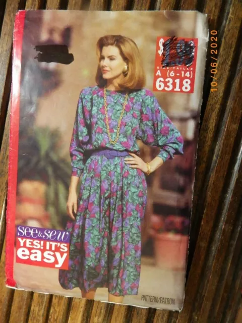 Easy Misses Dress Butterick See & Sew 6318 Sewing Pattern Size 6-14 Uncut