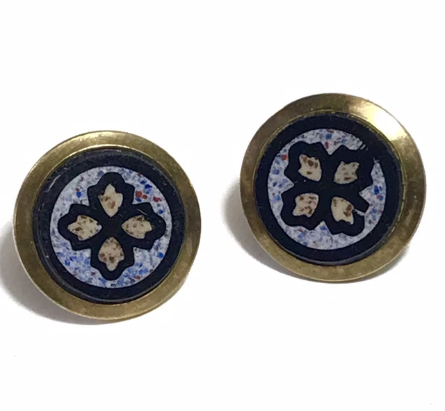 Ancien bouton de manchette Micro mosaïque De Pierre Dure