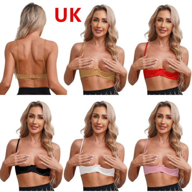 UK Sexy Womens Balconette Shelf Bra Tops Half Cup Push Up Underwire Bra  Lingerie