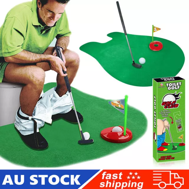 Toilet Bathroom Mini Golf Mat Potty Sitting Putter Putting Game Unusual Prank AU