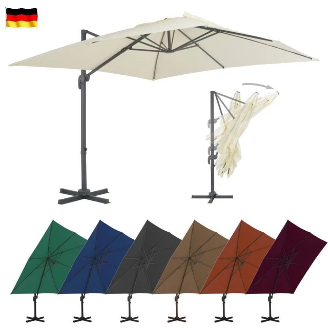 Deuline Alu Ampelschirm Florenz – 270x270 Cm Quadratisch, Kurbel, UV-Schutz 50+, Neigbar & Drehbar