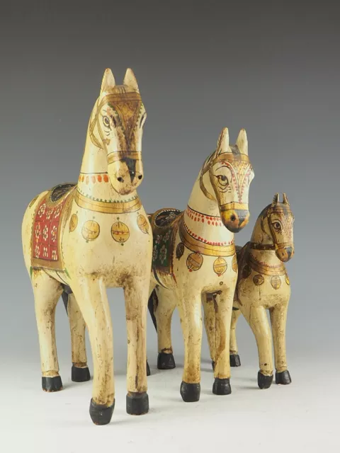 Antique Indian Carved Wooden ‘Ghodi’ Wedding Horses Set of Three