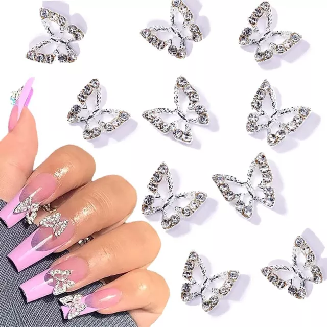 10pcs 3D Alloy Butterfly Nail Charms, Butterfly Nail Gems Nail Rhinestones Shiny