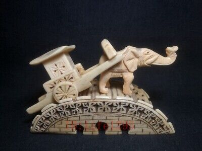 Collection China Hand Carving Elephant pull a cart Statue Family Decoration Gift