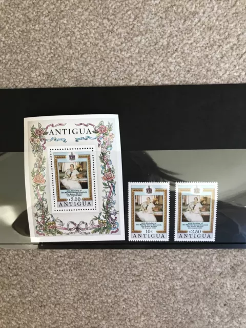 Postage Stamps And Mini Sheet Set MNH Antigua Queen Mums 80th Birthday