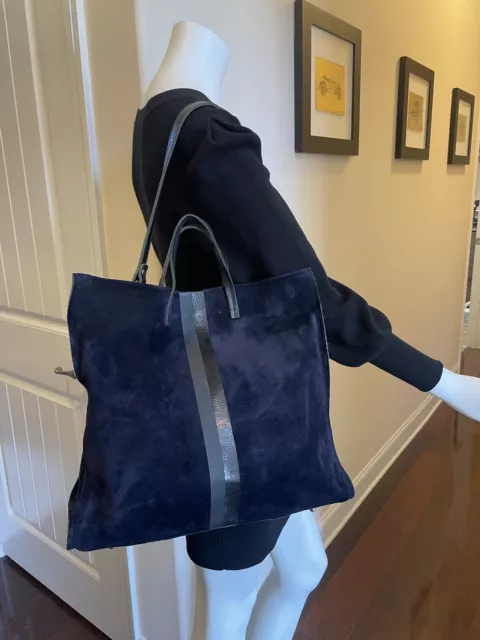 CLARE V. SIMPLE PERFORATED TOTE NAVY SUEDE RED STRIPE BLACK LEATHER BNIP  $550