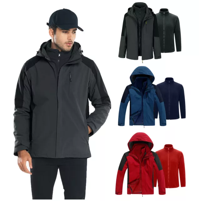 Mens Waterproof Winter Jacket Warm Windproof Coat Outdoor Ski Snow Hooded Jacket